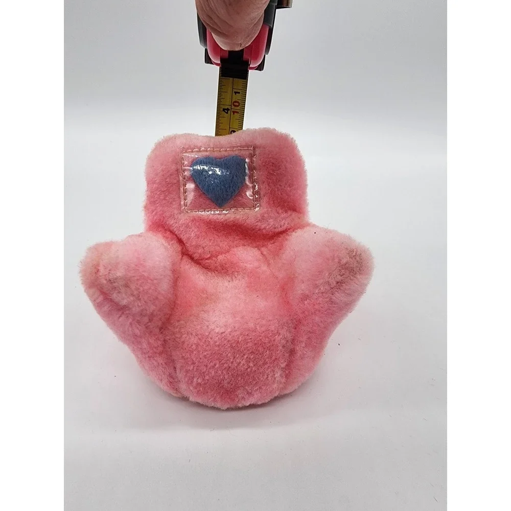 Vintage Pink Fuzzy Plush Doll Chair Blue Heart Accent Miniature Furniture 4 Inch